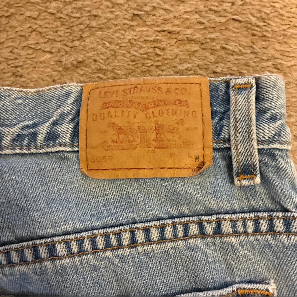 Custom Levi's Light Wash Straight Leg Jeans with Pink & Purple Patchwork - Picture 4 of 4
